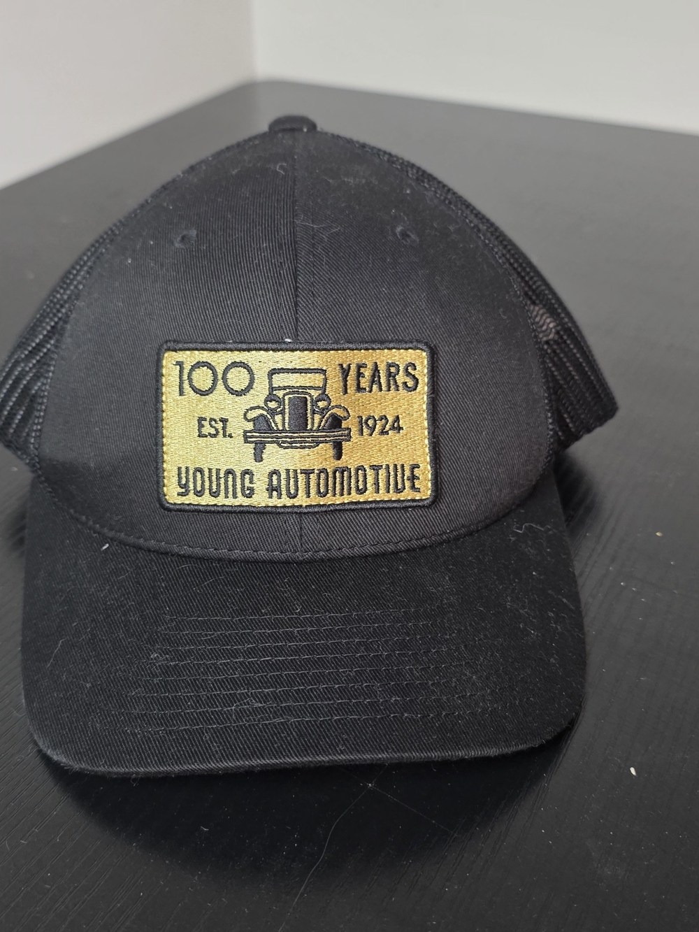 Young Automotive 100 Years Anniversary Trucker Hat Black Gold Snapback Est 1924